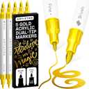 ARTISTRO 5 Gold Acrylic Paint Markers - Paint Pens for Drawing, Brush + Fine Tips - For Fabric, Rock, Glass, Wood, DIY - Art & Craft Supplies for Adults, Teens, Kids - Teacher Appreciation Gift