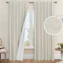 LAMIT 100% Black Out Linen Curtains, 84 Inch Linen Textured Living Room Farmhouse Curtains Room Darkening Back Tab and Rod Pocket Burlap Neutral Panels with White Liner, 2 Panels, 52 x 84 Inch, Stone