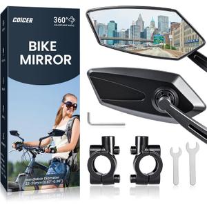 2pcs Bike Mirror Handlebar Mount 360 Adjustable, Wide Rear View Mirror Bicycle Mirrors for Handlebars with Scratch Resistant Glass, Bike Rear View Mirror for Scooter, Motorcycle, Bike Accessory