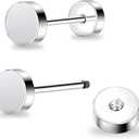 ZDE Women Earrings Flat Back Dot Earrings Titanium Hypoallergenic Cartilage Non-Nickel Earrings Studs for Sensitive Ears Simple Classic 3mm/4mm/5mm/6mm Screw On Stud Earring (Silver)