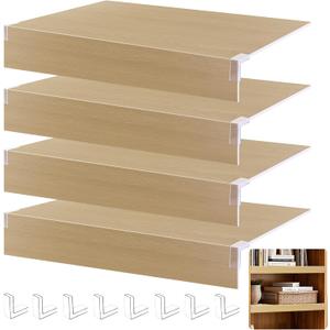 FONUNO Wire Rack Covers for Pantry Shelf Covers for Wire Shelving Liners Removable 4 Pack with Holders for Closet Pantry Kitchen Bathroom Office Store, 24 x 12 Inch, Natural Oak Color