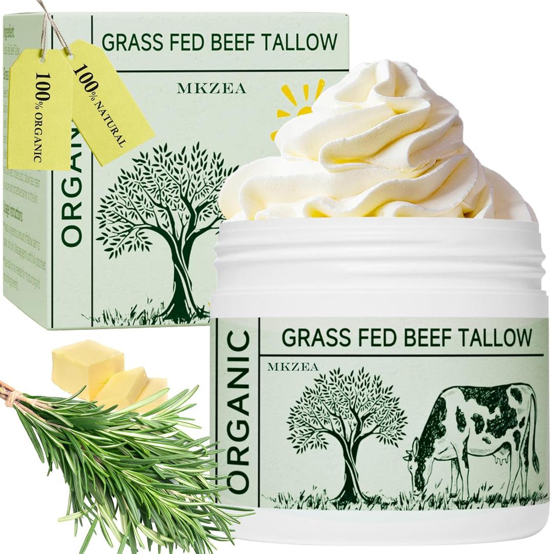 Beef Tallow, Tallow Face Moisturizer, Beef Tallow for Skin, Unscented 100% Organic Beef Tallow Blam Grass Fed Finished Whipped Tallow Face Cream Moisturizer Body Lotion Skin Care for Sensitive Skin (1.7 FI Oz (Pack of 1))