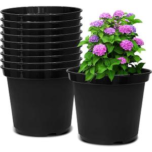 RooTrimmer 5 Pack 10 Inch Plant Pots , Plastic Flower Pots with Drainage Holes, Large Planters for Indoor Outdoor Garden, House Plants, Flowers, Herbs, Gardening Gifts, Black