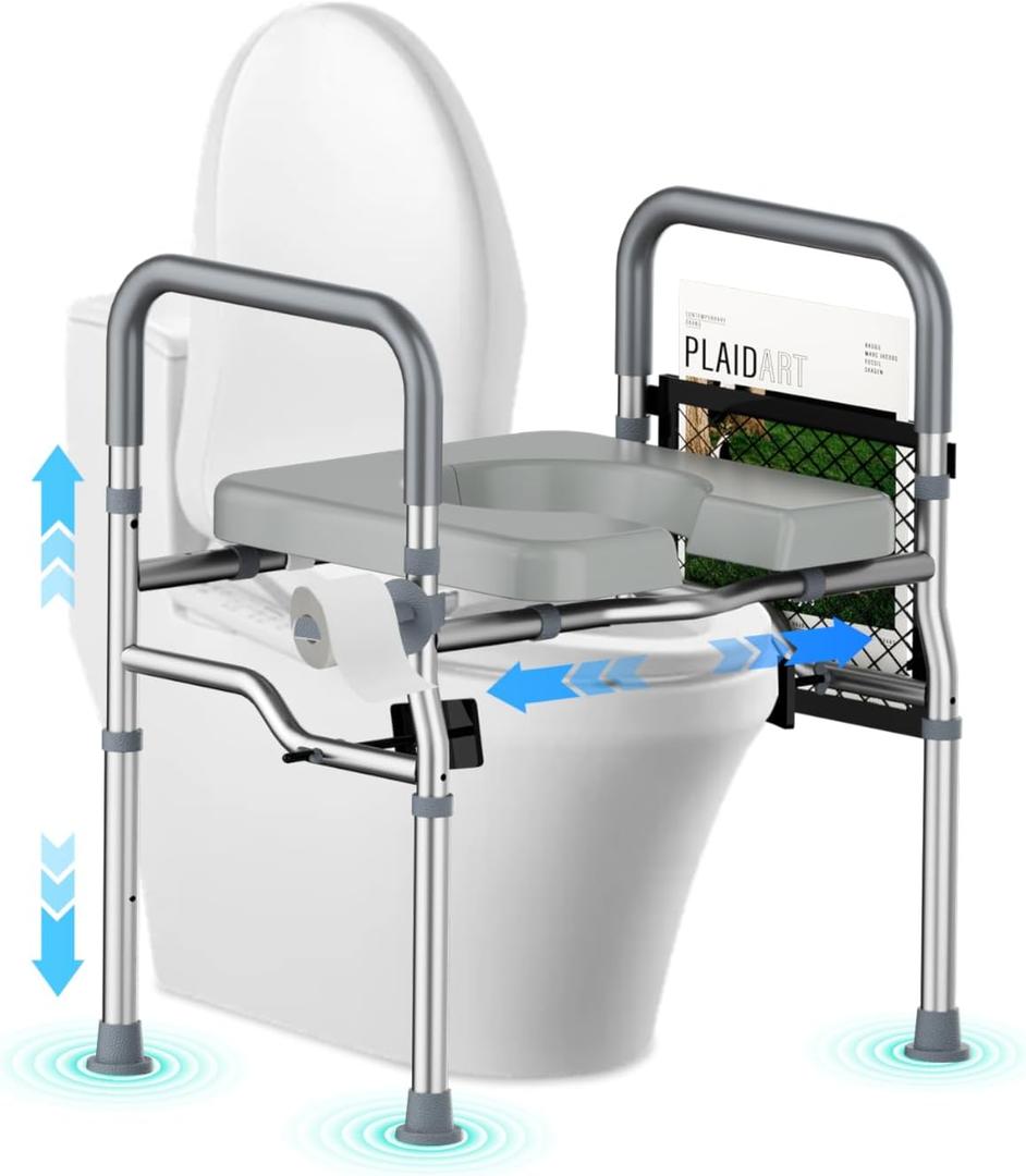 400lb Toilet Seat Riser for Seniors, Handicap Elevated Raised Toilet Seat with Handles, Adjustable Height & Width for Elderly, Pregnant, Fit Any Toilet