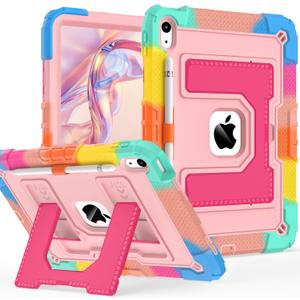Case for iPad (A16) 11th Generation 11 Inch 2025, iPad 10th Generation Case 10.9 Inch 2022, Heavy Duty A16 i Pad Cover 10th Gen with Large Kickstand Pen Holder Shoulder Strap, Rainbow Rose