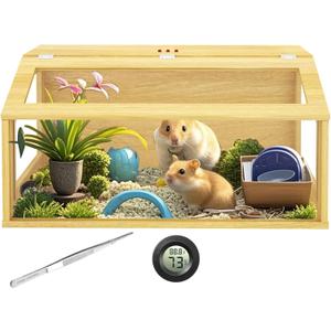 32" Wooden Hamster Cage, Chewproof Gerbil Cages and Habitats, Openable Top Roof Window with Silencing Pad, Guinea Pig Cage for Small Animals, Dwarf and Syrian Hamster, 32 x 16 x 16 Inches