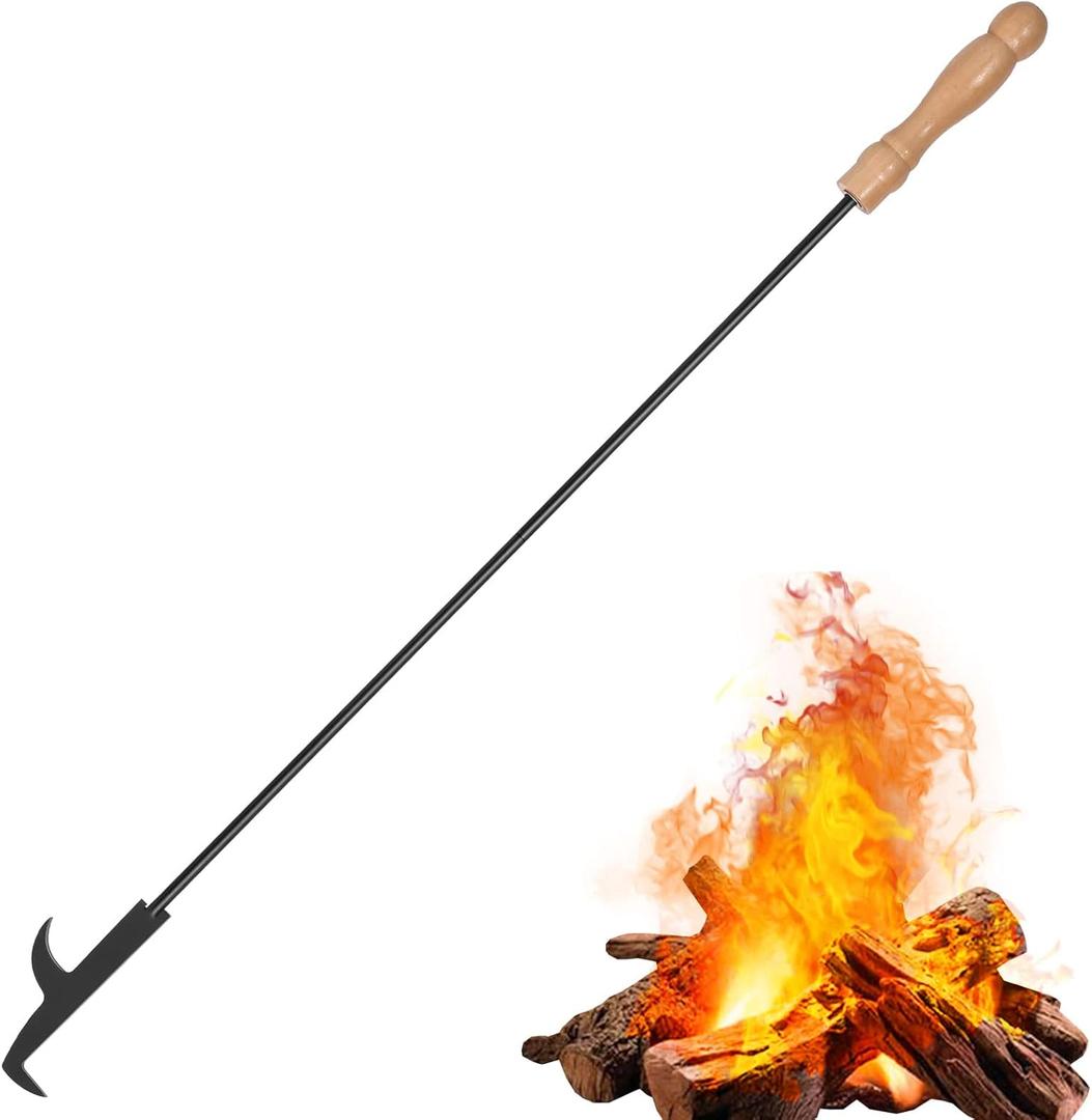 Uten 32 Inch Fire Pit Poker Stick, fire Poker for fire Pit, Black Solid Steel, Wood Stove, Log Grabber, Camping Tool, Outdoor and Indoor Fireplace Stoker