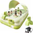 Inflatable Swimming Pool with Canopy & Air Pump & Inflatable Water Spray Gun, 118" Swimming Pool for Adults, Large Blow Up Pool Ideal for Family Backyard Garden Party, Outdoor Summer Fun (XL:118" X 69" X 22", Green)