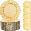 100 Pcs Gold Charger Plates, 13 Inch Antique Charger Plate Set Plastic Embossed Dinner Plate Reusable Plates for Table Setting Wedding Party (Gold)