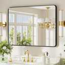 Black Bathroom Mirror 24x32 inch, Rounded Rectangle Metal Framed Vanity Wall Mirror, HD Tempered Glass, Horizontal or Vertical Hanging