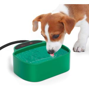 Heated Water Bowl With Chew-Proof Cord - 85-Ounce Outdoor Thermal Bowl for Dog, Cat, Chicken - 35-Watt, Green