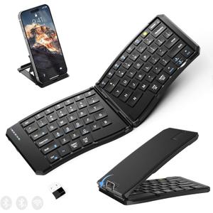 Ergonomic Foldable Keyboard, Portable Folding Travel Bluetooth Keyboard for Business and Travel, 3 Devices Dual-Mode(2.4G+BTx2) Ultra Slim Wireless Keyboards for Windows, iOS, Android, Use on the Leg