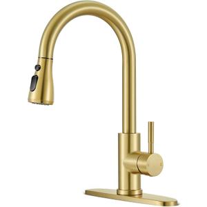 Kitchen Faucets with Pull Down Sprayer, High Arc Single Handle Stainless Steel Commercial Kitchen Faucet 1 or 3 Hole Sink Faucet for Farmhouse Camper Laundry Rv Bar, Gold