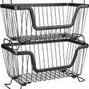 LOTTS Stackable wire basket for pantry, Metal Pantry basket, Storage Organizer Bin with Handles, Fruit basket for Kitchen Cabinets, Pantry, Closets, Bedrooms, Bathrooms (12.66.57.6")- 2 Pack
