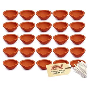 CRAFTSMAN SATVIK Clay Diya 25 Pc Set Diwali Dia with Cotton Wicks for Puja Pooja Traditional Handmade Terracotta Earthen Vilakku Oil Lamp Diyas Natural Mitti Welcome Deepawali Decoration Indian Gift Items