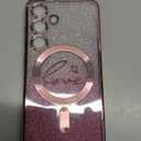 for Samsung Galaxy S24 Case Magnetic,for Women Girl Soft Cute Luxury Love Heart Plating Bling Glitter Gradient Clear Phone Case Compatible with MagSafe Shockproof Back Cover 6.1-Pink