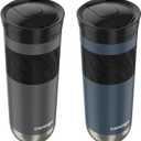 Contigo SNAPSEAL Insulated Stainless Steel Travel Mug with Grip 20oz. Blue Corn Transparent Satin & Midnight Berry