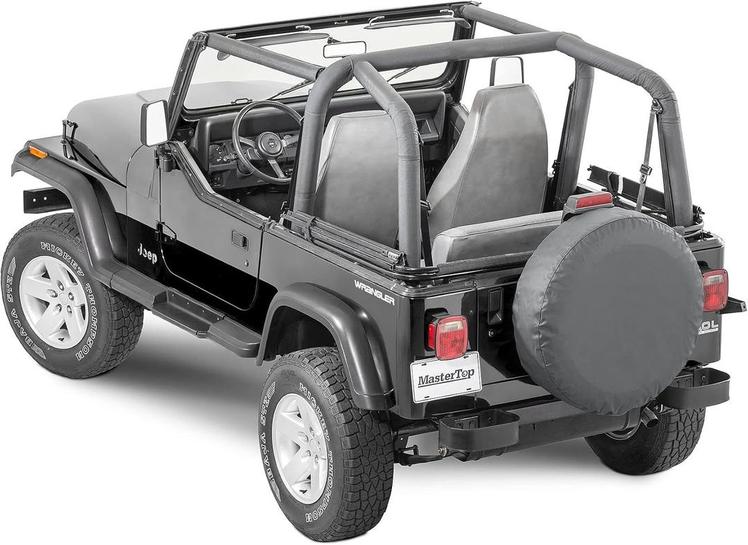 MasterTop Sport Bar Pad Covers, Black Denim - Fits Jeep Wrangler YJ 1992-1995 - UV, Rain and Rip Resisant - Protects Roll Bars from Water, Scratches, and Fading