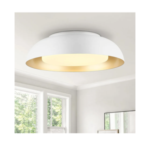 15in LED Flush Mount Ceiling Light, 28W Dimmable Ceiling Light Fixtures with Frosted Glass, White and Gold Finish Modern Ceiling Light for Bedroom Kitchen Living Room, 3CCT, OS-DY2001-WH