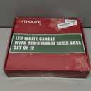 Kithouse 12 Pack Christmas Window Candles Lights with Timer Battery Operated Electric LED Taper Candles Flameless,Sliver Candlestick, Suction Cups,24 PCS Battery Included,Christmas Bow& Gift Box (Silver)