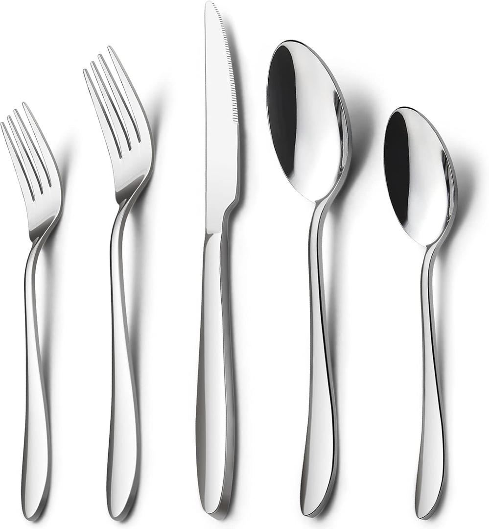 HaWare 40-Piece Silverware Set, Stainless Steel Flatware Service for 8, Modern Tableware Cutlery for Home, Elegant Eating Utensils Include Knives/Spoons/Forks, Mirror Polished, Dishwasher Safe