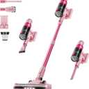 Cordless Cleaner Vacuum for Home: 6-in-1 Stick Vacuum with Anti-Tangle Brush, Self-Standing, HD Display, Rechargeable Vacuum for Pet Hair-Dark Pink