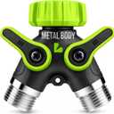 LIME 2 Way Hose Splitter Heavy Duty - Metal Y Garden Hose Splitter with Shutoff Valves, Brass Outdoor Faucet Adapter for Spigot, 3/4 Inch GHT Water Hose Connector