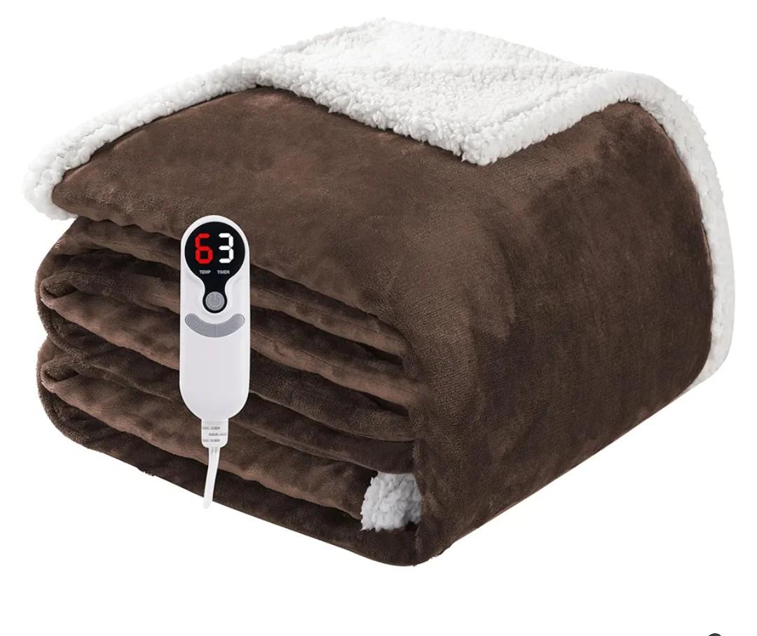 Electric Heated Blanket Full Size 72"x84", Soft Flannel with Overheat Protection, 9 Adjustable Heat Settings & 10-Hour Auto-Off Timer, Fast Heating for Winter Comfort, Dark Brown