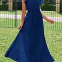 KIRUNDO Women's Summer Maxi Dresses Elegant V Neck Ruffle Flutter Sleeves Empire Waist Pleated Flowy Wedding Guest Dress (Blue, L)