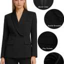 Women Suit 2 Piece Set Pant Suits Business Casual Outfits Double Breasted Blazer with Pants Professional Office Work Sets (Black, L)