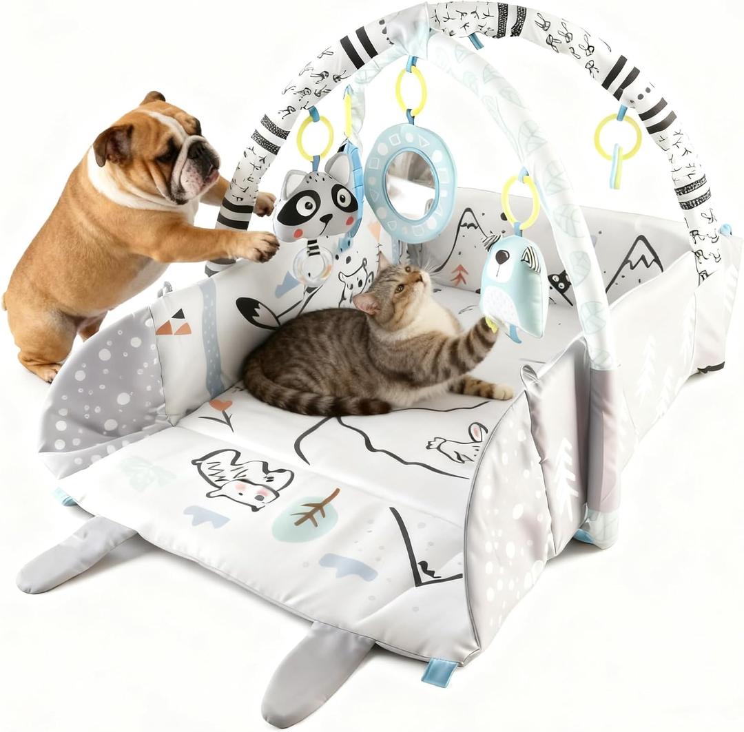 Puppy Play Gym & Cat Activity Mat,with Interactive Cat & Dog Toys,Multi - Functional Gym for for Fun, Exercise & Rest