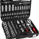 XHTT 94 Piece Tools For Mechanics,Metric And Standard 1/4,1/2 Socket Set,And Ratchet Set,Universal Joint,Extension Bars And Quick Release Reversible Ratchet Wrench,Plastic Toolbox Storage.