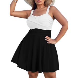Sovoyontee Women Plus Size Tankini Swimsuit Two Piece Flowy Swimdress Bathing Suits with Shorts, XL
