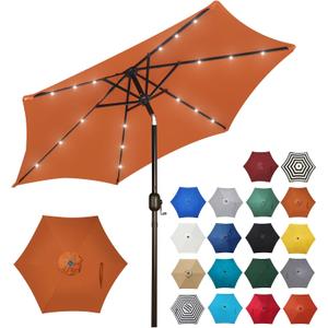 Blissun 7.5 ft Solar Umbrella, 18 LED Lighted Patio Umbrella, Table Market Umbrella, Rust