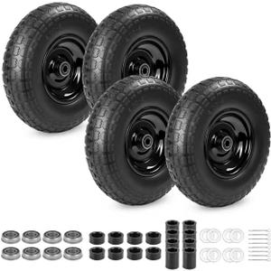 4PC 4.00-6 Flat-Free Tires and Wheels,13" Rubber Solid Tire, with 5/8" & 3/4" Bearing, 1.8"-5.8" Centered Hub Length, 4.00-6 tire and wheel Fit for Gorilla Cart, Garden Cart/Hand Truck/Wheelbarrow etc, 4 PC 13x4-6