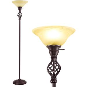 GyroVu Torchiere Floor Lamp for Living Room, LED Standing Reading Light for Bedroom with Glass Shade for Living Room Corner Bedroom Home Office,Bulbs Included (Yellow Lampshade, Glass 1 Head)