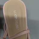 LOOPCHARM Women's Kitten Heel Strappy Open Square Toe Thong Ankle Strap Heels for Wedding,Light Pink,7