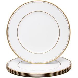 13" White Beaded Charger Plates with Gold Rim,Set of 6 Round Chargers for Dinner Plates,Decorative Plastic Chargers for Wedding, Party & Easter Table Decor