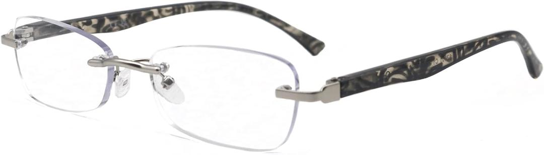Rimless Reading Glasses for Women, Frameless Lightweight Computer Readers for Women with Spring Hinges/Tinted Edges (Silvery)