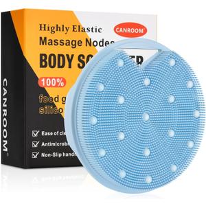 4 x Heavy Duty Silicone Body Scrubber  Anti Zinc Infused-Lymphatic Brush Exfoliating Body Scrubber for Shower Body,with Stiff and Soft Bristles for Anti-Puffiness,Blood Circulation- Azure