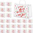 Aliceset 24 Pcs Christmas Clear Gift Bags with Handles, Extra Large Transparent Gift Wrap Bags, Reusable PVC Tote Bag Bulk for Party Favors, Shopping, Wedding Birthday(classic Xmas, 16" x 6" x 12")