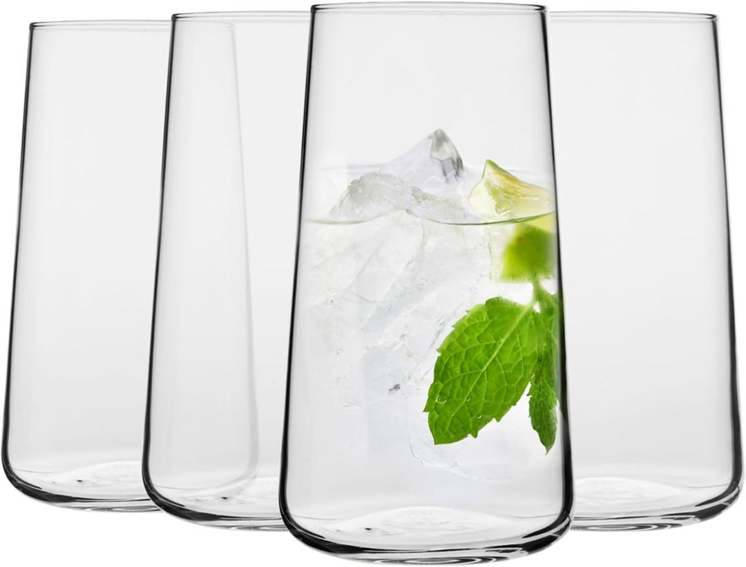 Krosno Drinking Glasses Set of 4  20.3 oz Large Water Juice Glasses Infinity Collection, Modern Tapered Highball Tumblers, Clear Glassware for Cocktails, Dishwasher Safe, Made in Europe