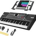 61 Key Keyboard Piano, Portable Electronic Keyboard Piano for Beginners with Speakers, Microphone, Sheet Music Stand, 100 Voices, 100 Rhythms, Digital Music Keyboard for Teen - Black
