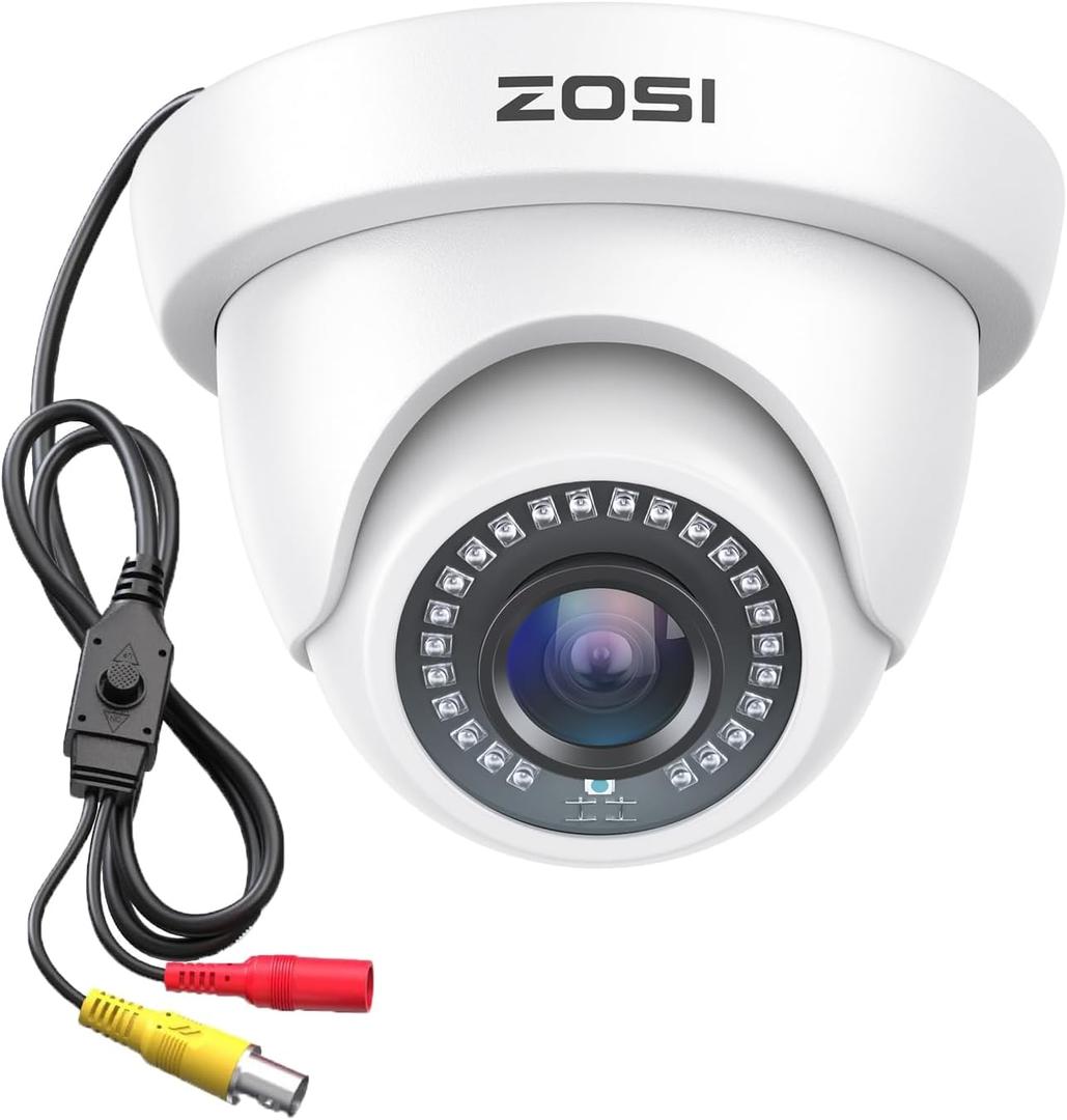 ZOSI 2.0MP HD 1080P 1920TVL Hybrid 4-in-1 TVI CVI AHD 960H CVBS CCTV Dome Security Camera Indoor Outdoor, 80ft Night Vision, IP66 Weatherproof for HD-TVI, AHD, CVI and CVBS/960H Analog DVR(White)