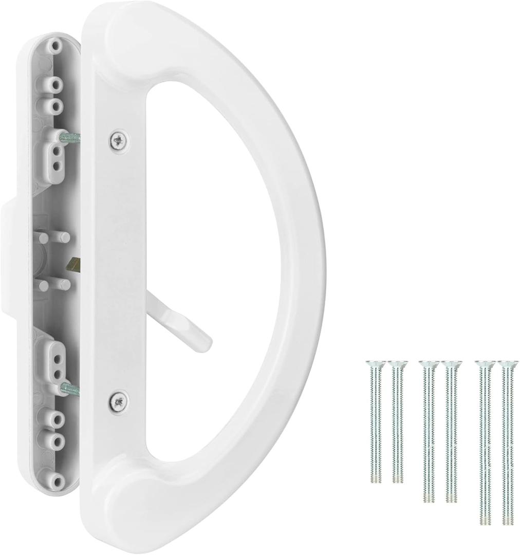 Sliding Patio Door Handle Pull Set, White Diecast Non-Keyed Gate Handle Set for Mortise Lock Style Glass Door, Replacement Handle for Sliding Glass Door Fits 3-15/16 Hole Spacing