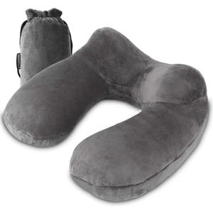 UROPHYLLA Inflatable Travel Pillow, Soft Velvet Inflatable Neck Pillow for Traveling, Airplanes, Train, Car, Office with Compact Bag, Breathable Washable Cover, Suit for Adults Sleeping - Grey (Size of Neck: 10.5''~16'')