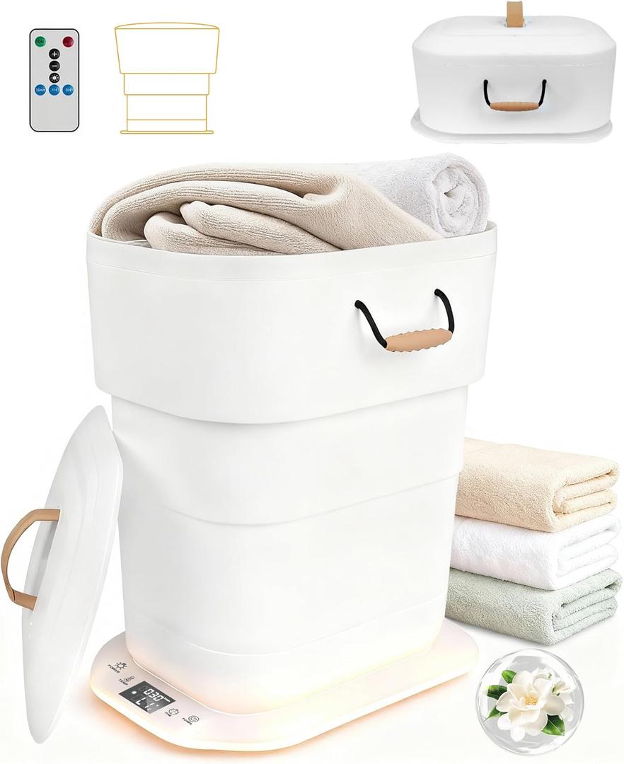 27L Foldable Towel Warmers for Bathroom, Dual Control Hot Towel Warmer, Fits Up Two 40"X70" Oversized Towels, Bathrobes, Blankets, 3 Heating Modes, Auto Shut Off - Perfect Spa Gift for Home