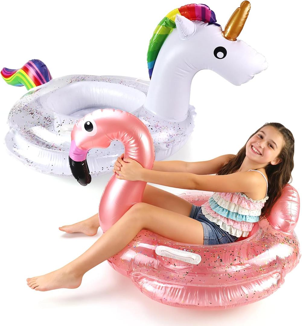 2 Pack Inflatable Unicorn Flamingo Pool Floats for Kids, Toddler Pool Float Fun Swimming Toys Party Decorations Pool Float for Kids Boys Girls,Summer Beach Water Toys
