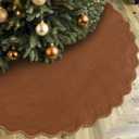 Brown Christmas Tree Skirt 48 Inches Neutral Velvet Christmas Tree Skirts Modern Scalloped Edge Xmas Decorations Minimalist Mat for Home Indoor Outdoor Holiday Party Decor