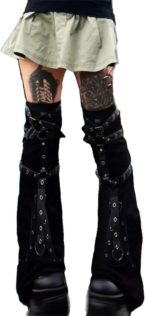 Gothic Leg Warmers for Women Punk Long Y2k Grunge Emo Rave Harajuku (Black 3)